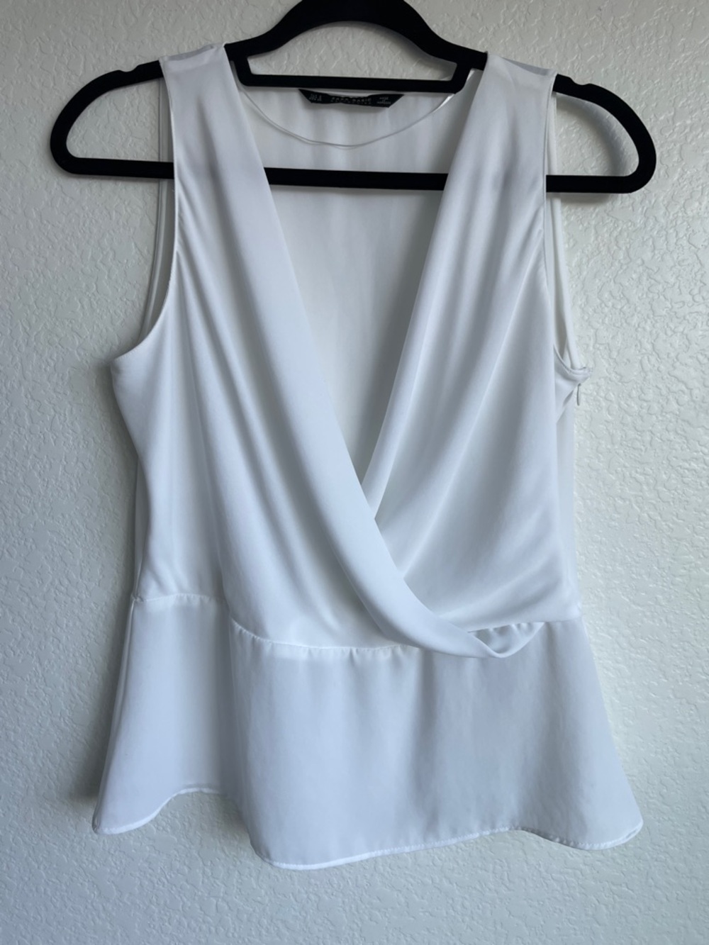 Zara White Draped V-Neck Peplum Top